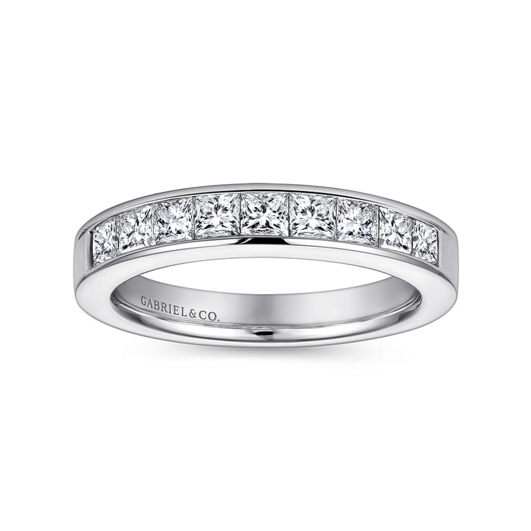 Straight Wedding Ring in 14k White Gold with Princess Cut Natural Diamond at Gabriel & Co. - Shot 4
