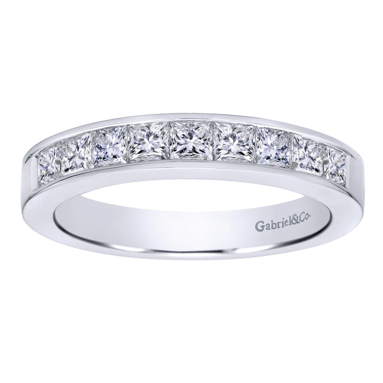 Straight Wedding Ring in 14k White Gold with Princess Cut Natural Diamond at Gabriel & Co. - Shot 5