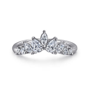 Petra - Curved-14K White Gold Round Pear Shaped and Marquise Diamond Anniversary Band