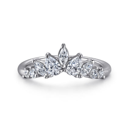 Petra - Curved-14K White Gold Round Pear Shaped and Marquise Diamond Anniversary Band