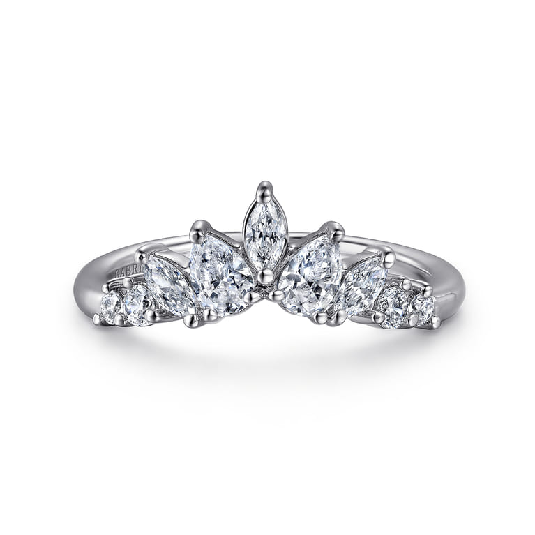 Curved Wedding Ring in 14k White Gold with Pear Natural Diamond at Gabriel & Co. - Shot 1