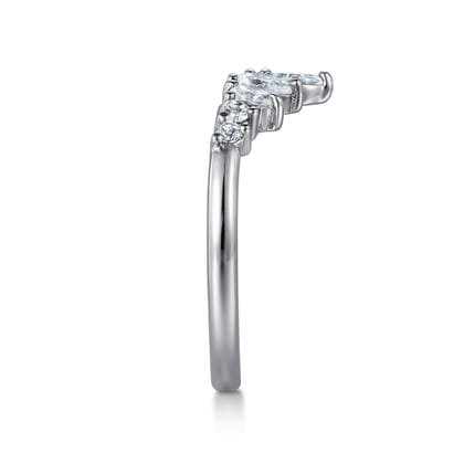 Petra - Curved-14K White Gold Round Pear Shaped and Marquise Diamond Anniversary Band