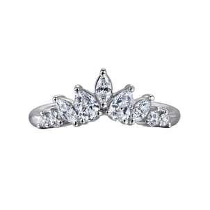 Petra - Curved-14K White Gold Round Pear Shaped and Marquise Diamond Anniversary Band