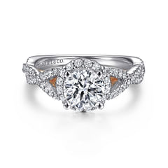 Petronella - Vintage Inspired 14K White-Rose Gold Round Halo Diamond Engagement Ring