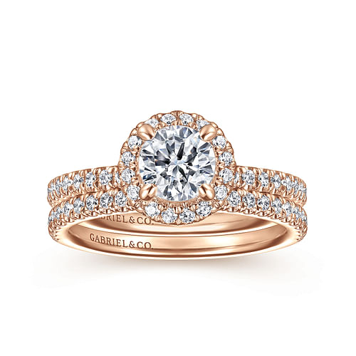 Philippa - 14K Rose Gold Round Halo Diamond Engagement Ring - 0.3 ct - Shot 4