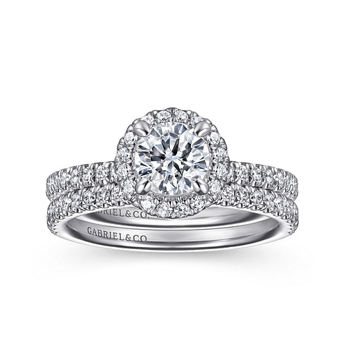 Philippa - 14K White Gold Round Halo Diamond Engagement Ring - 0.3 ct - Shot 4