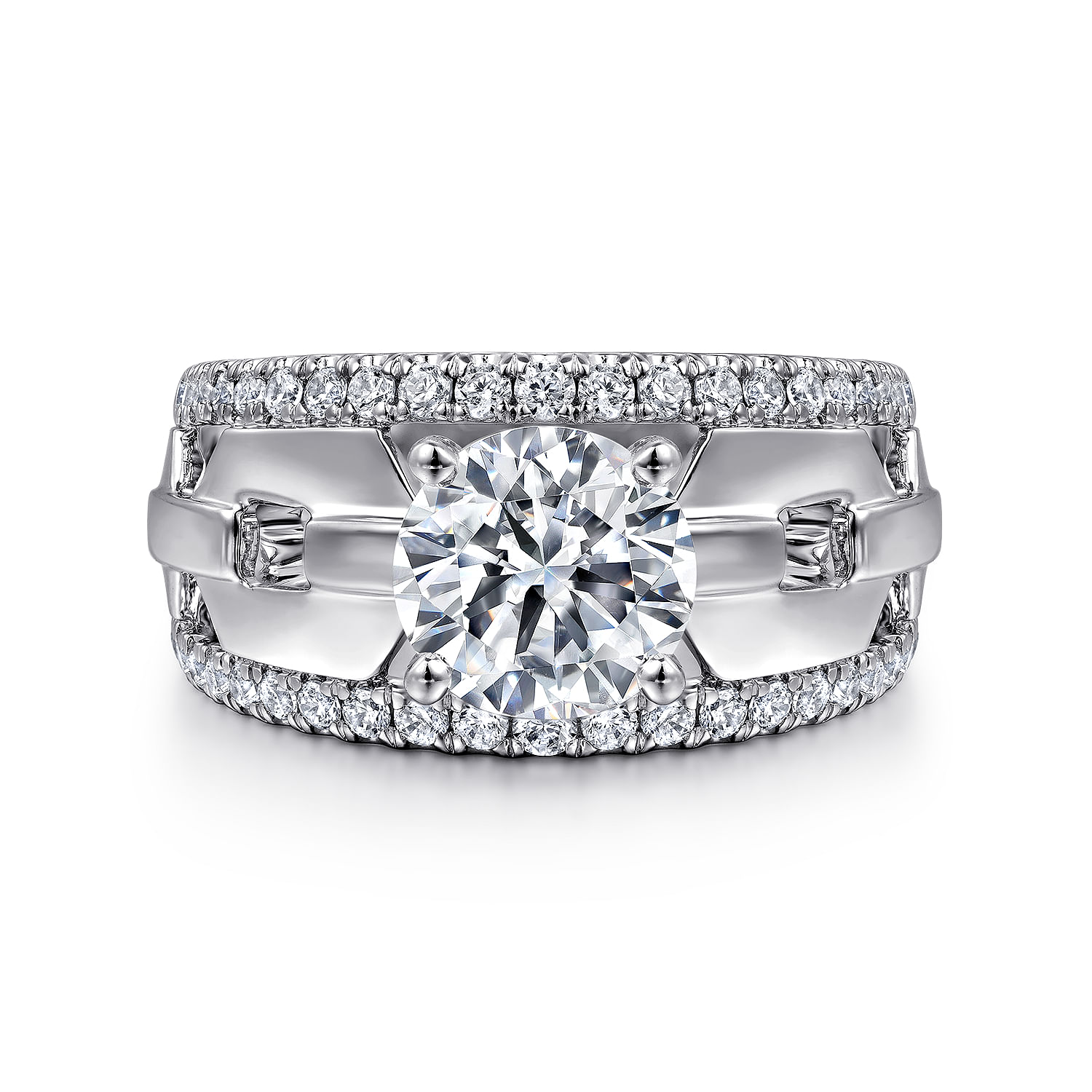 Phoenix - 14K White Gold Wide Band Round Diamond Engagement Ring