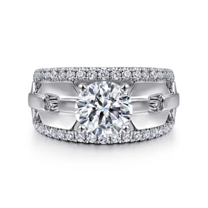 Phoenix - 14K White Gold Wide Band Round Diamond Engagement Ring