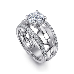 Phoenix - 14K White Gold Wide Band Round Diamond Engagement Ring