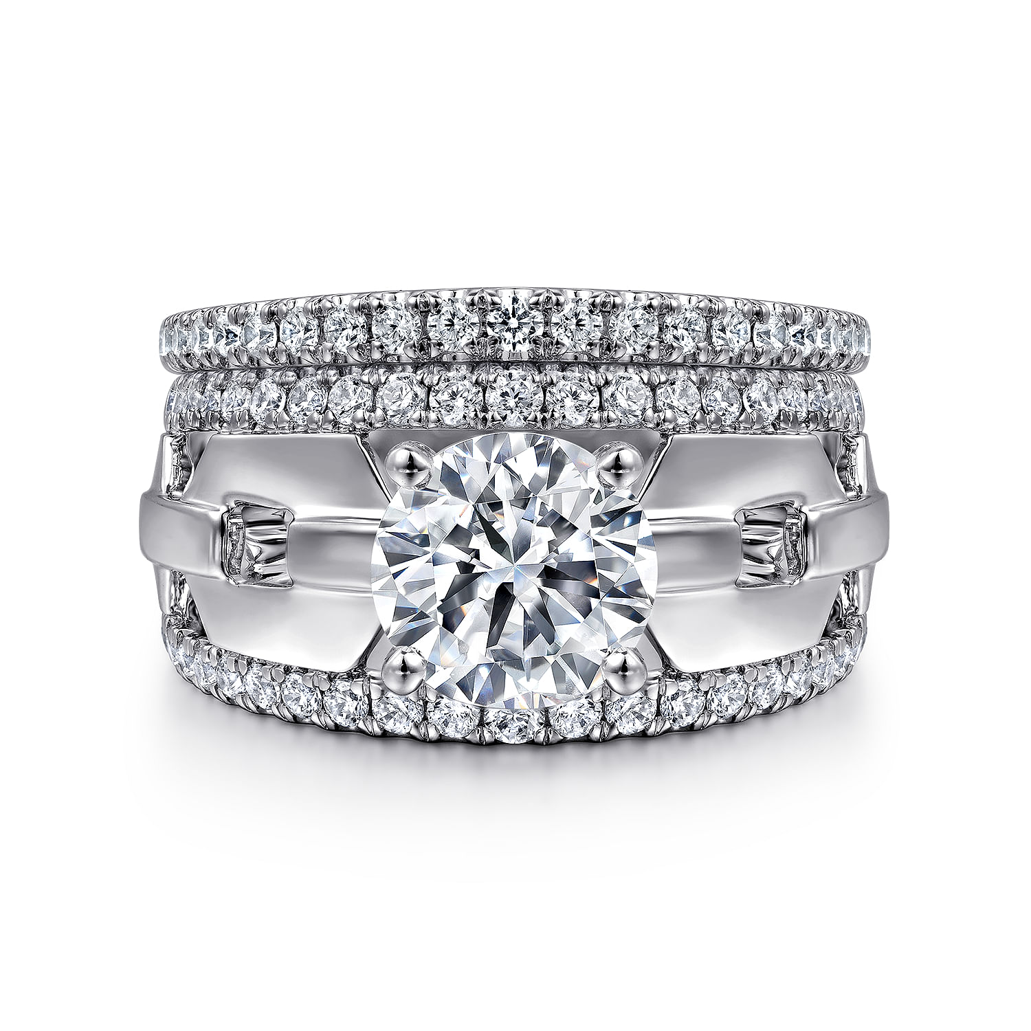 Phoenix - 14K White Gold Wide Band Round Diamond Engagement Ring