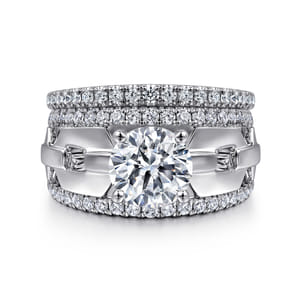Phoenix - 14K White Gold Wide Band Round Diamond Engagement Ring