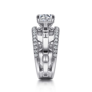 Phoenix - 14K White Gold Wide Band Round Diamond Engagement Ring