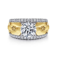 Phoenix - 14K White Yellow Gold Wide Band Round Diamond Engagement Ring