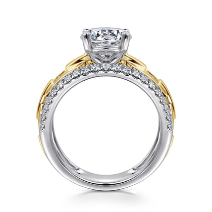 Phoenix - 14K White Yellow Gold Wide Band Round Diamond Engagement Ring