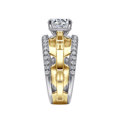 Phoenix - 14K White Yellow Gold Wide Band Round Diamond Engagement Ring