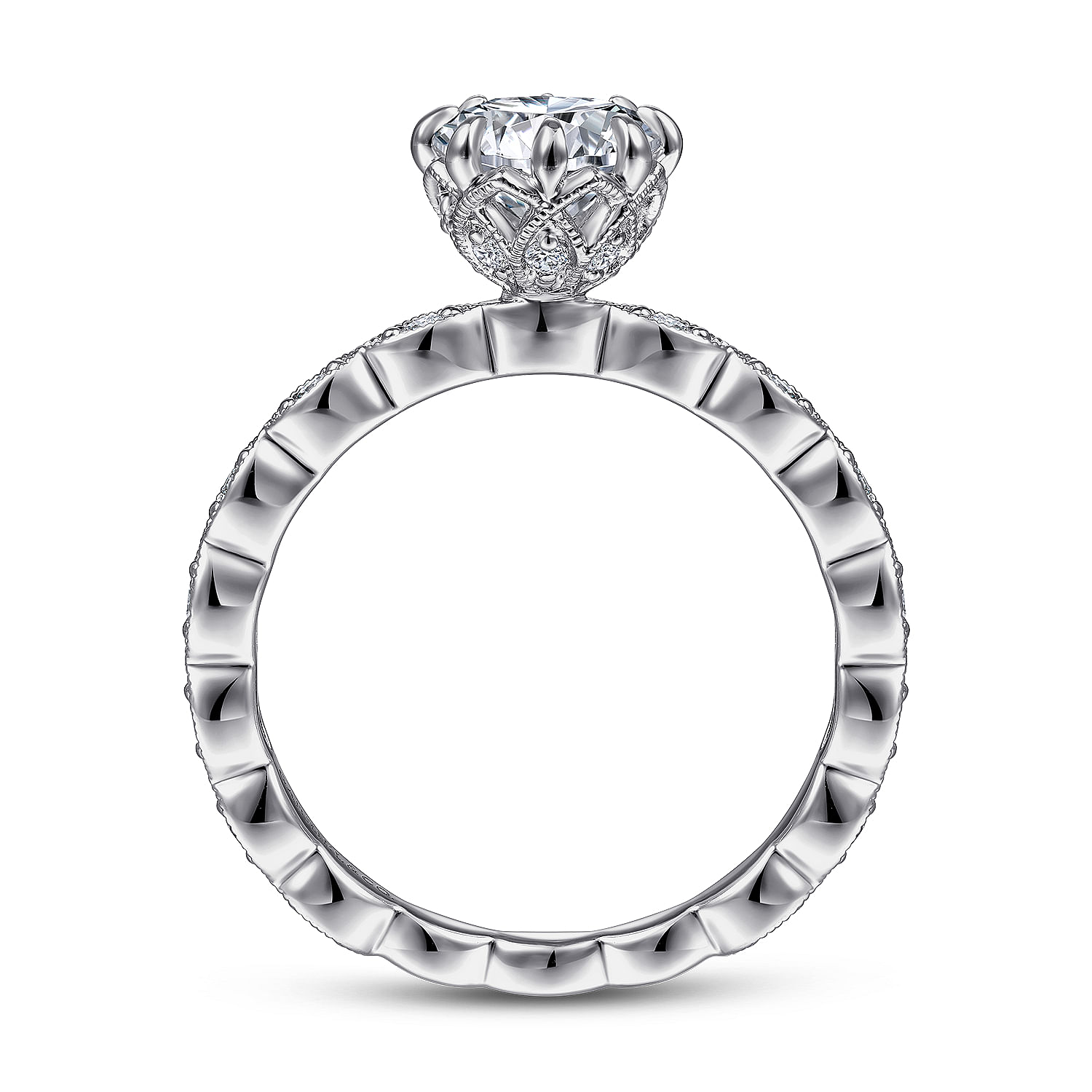 Piazza - Vintage Inspired 14K White Gold Round Diamond Engagement Ring - 0.26 ct - Shot 2