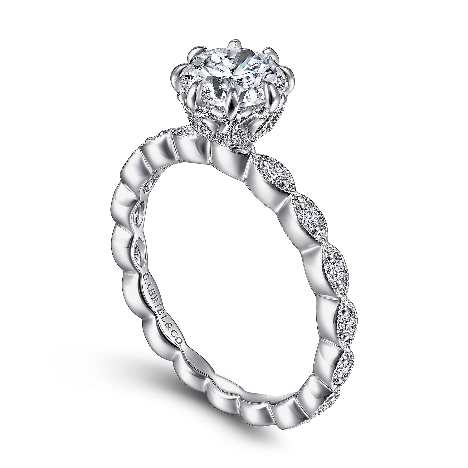 Piazza - Vintage Inspired 14K White Gold Round Diamond Engagement Ring - 0.26 ct - Shot 3