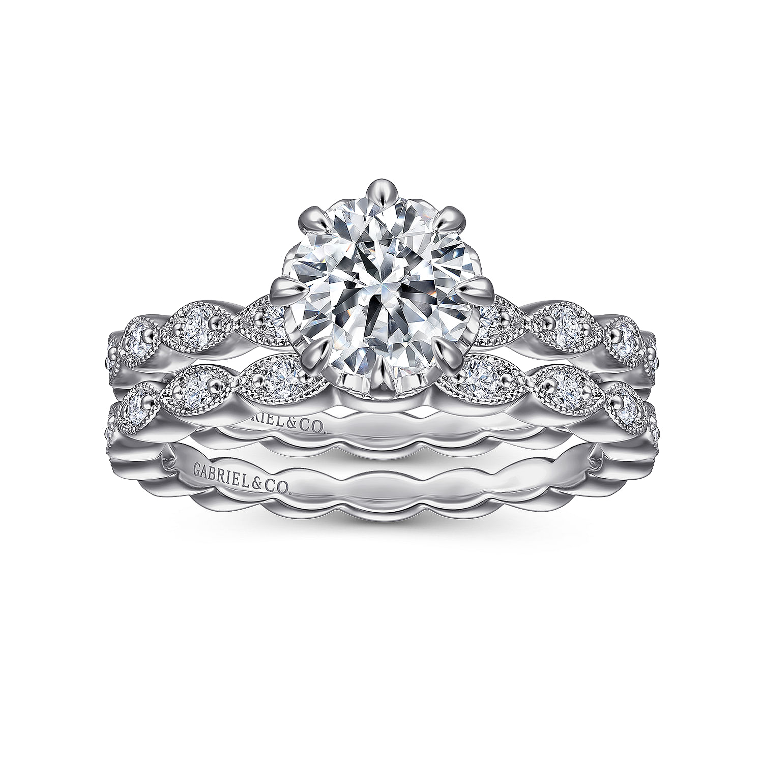Piazza - Vintage Inspired 14K White Gold Round Diamond Engagement Ring - 0.26 ct - Shot 4