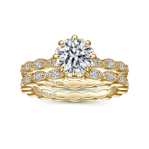 Piazza - Vintage Inspired 14K Yellow Gold Round Diamond Engagement Ring - 0.26 ct - Shot 4