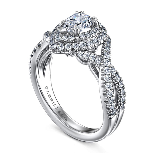 Pippa - 14K White Gold Pear Shape Diamond Engagement Ring - 0.6 ct - Shot 3