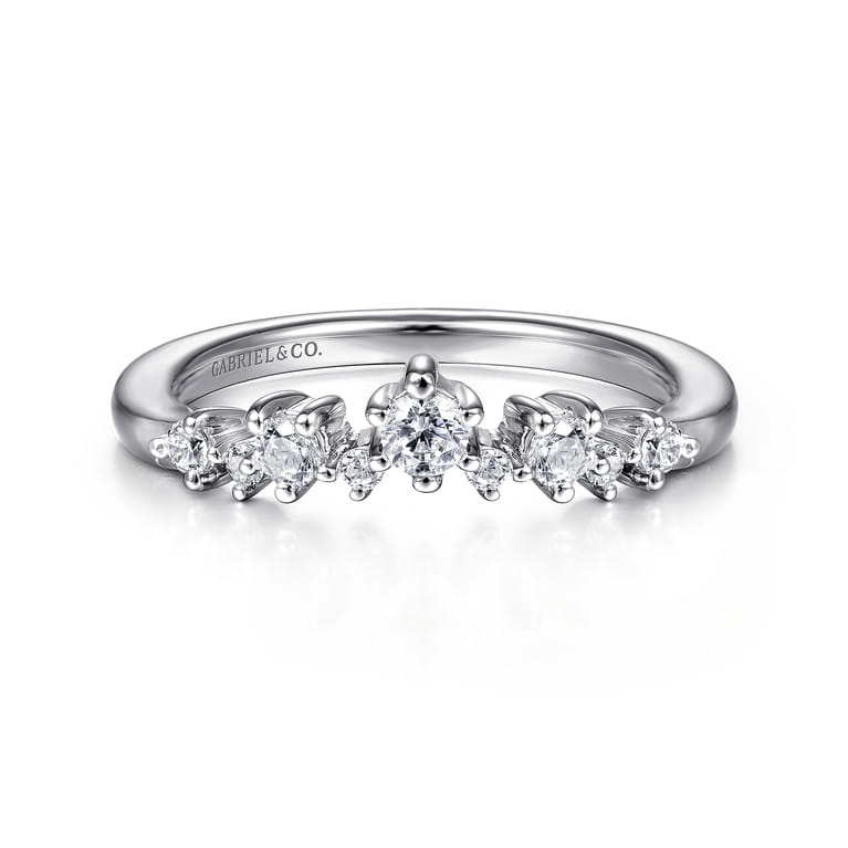 Curved Wedding Ring in Platinum with Round Natural Diamond at Gabriel & Co. - Shot 1