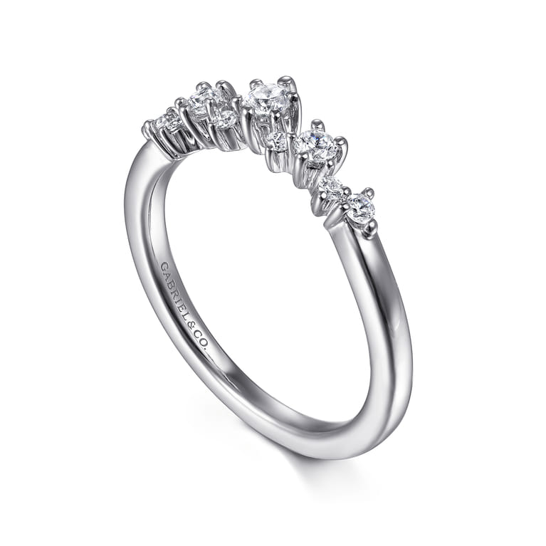 Curved Wedding Ring in Platinum with Round Natural Diamond at Gabriel & Co. - Shot 3