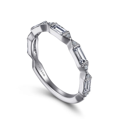 Porta - 14K White Gold Bar Set Baguette and Round Diamond Anniversary Band