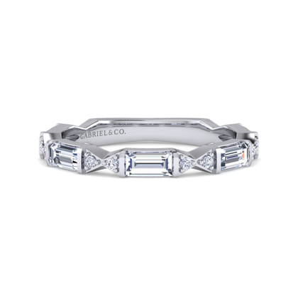Porta - 14K White Gold Bar Set Baguette and Round Diamond Anniversary Band