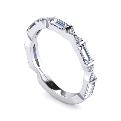 Porta - 14K White Gold Bar Set Baguette and Round Diamond Anniversary Band
