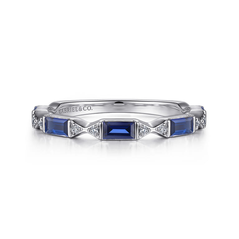 Fancy Wedding Ring in 14k White Gold with Baguette Sapphire at Gabriel & Co. - Shot 1