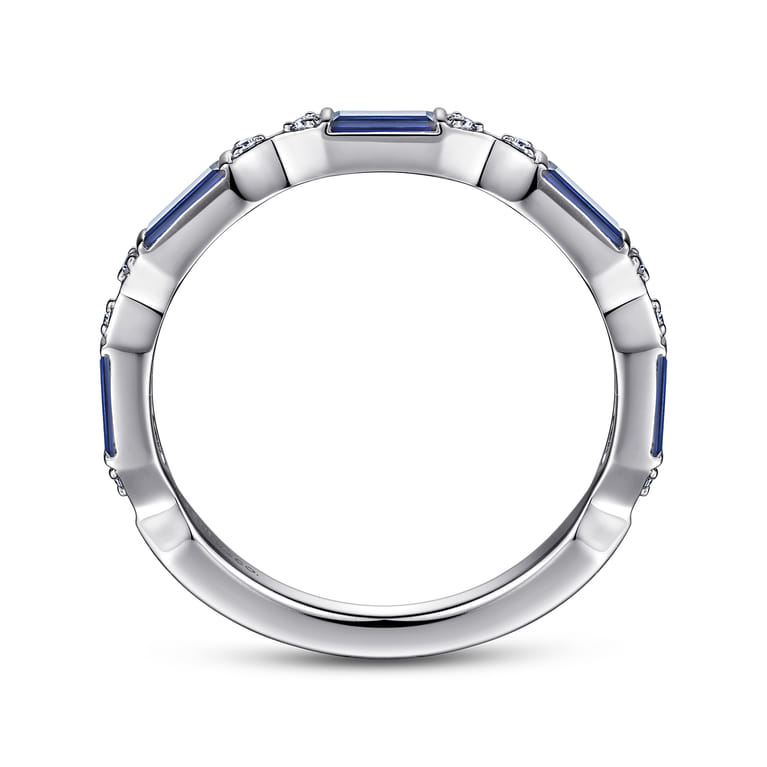 Fancy Wedding Ring in 14k White Gold with Baguette Sapphire at Gabriel & Co. - Shot 2