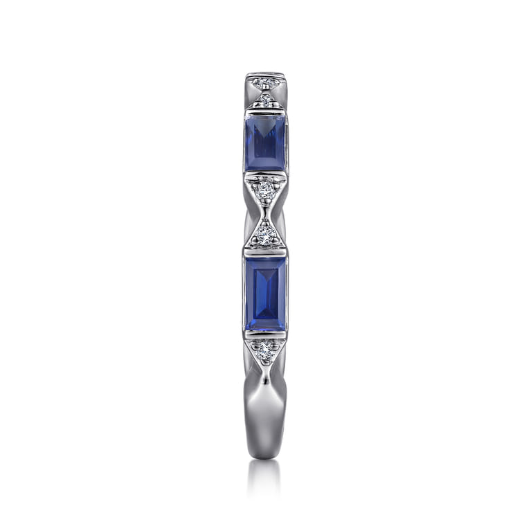 Fancy Wedding Ring in 14k White Gold with Baguette Sapphire at Gabriel & Co. - Shot 4