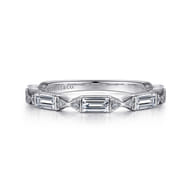 Porta - 14K White Gold Channel Set Baguette and Round Diamond Anniversary Band