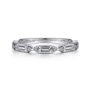 Porta - 14K White Gold Channel Set Baguette and Round Diamond Anniversary Band