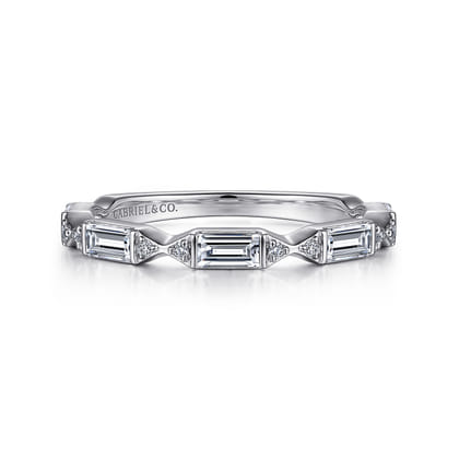 Porta - 14K White Gold Channel Set Baguette and Round Diamond Anniversary Band