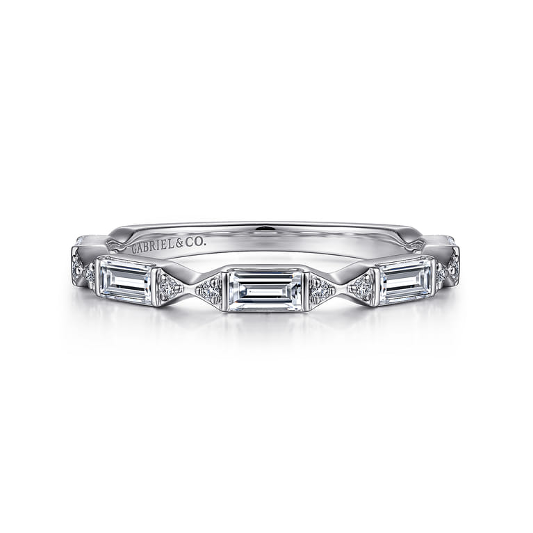 Fancy Wedding Ring in 14k White Gold with Baguette Natural Diamond at Gabriel & Co. - Shot 1