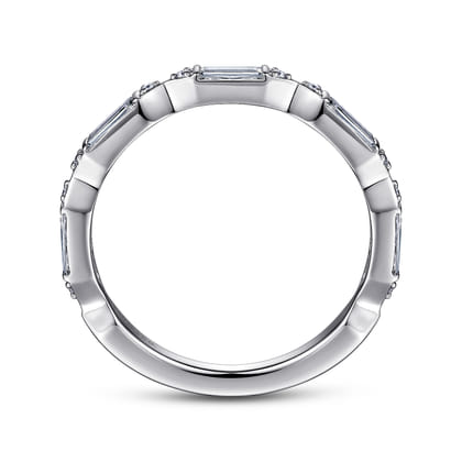 Porta - 14K White Gold Channel Set Baguette and Round Diamond Anniversary Band
