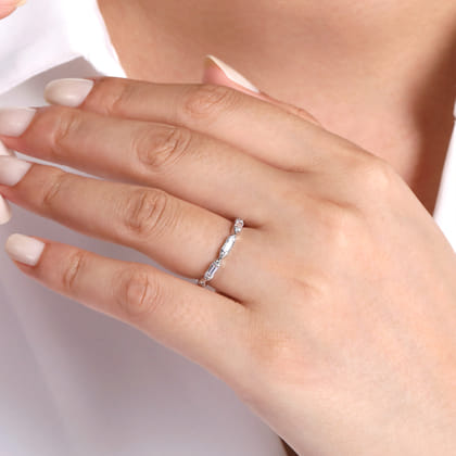 Porta - 14K White Gold Channel Set Baguette and Round Diamond Anniversary Band