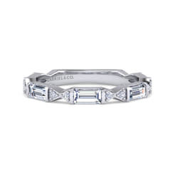 Porta - 14K White Gold Channel Set Baguette and Round Diamond Anniversary Band