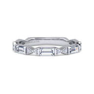 Porta - 14K White Gold Channel Set Baguette and Round Diamond Anniversary Band