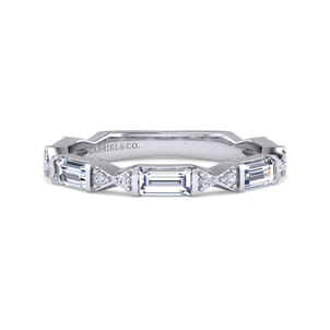 Porta - 14K White Gold Channel Set Baguette and Round Diamond Anniversary Band
