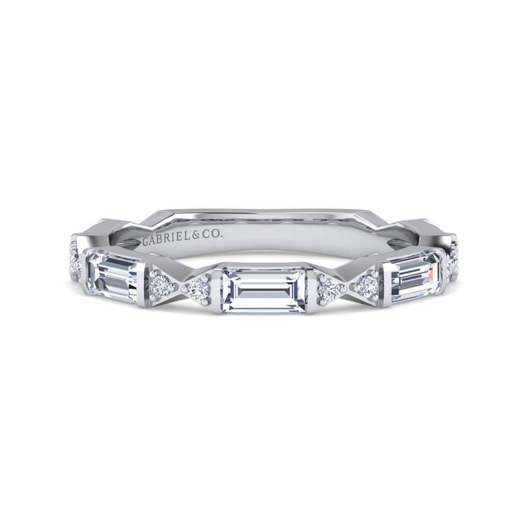 Fancy Wedding Ring in 14k White Gold with Baguette Natural Diamond at Gabriel & Co. - Shot 1
