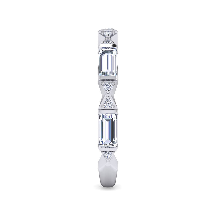Porta - 14K White Gold Channel Set Baguette and Round Diamond Anniversary Band