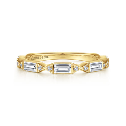 Porta - 14K Yellow Gold Bar Set Baguette and Round Diamond Anniversary Band