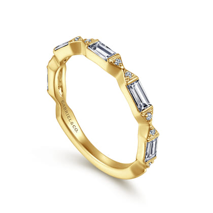 Porta - 14K Yellow Gold Bar Set Baguette and Round Diamond Anniversary Band