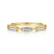 Porta - 14K Yellow Gold Channel Set Baguette and Round Diamond Anniversary Band