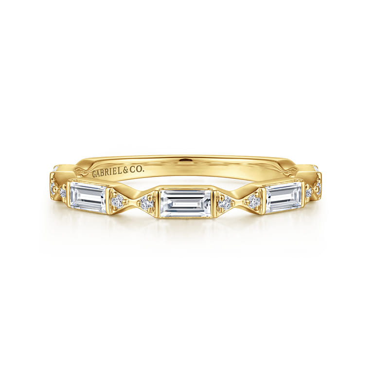 Fancy Wedding Ring in 14k Yellow Gold with Baguette Natural Diamond at Gabriel & Co. - Shot 1