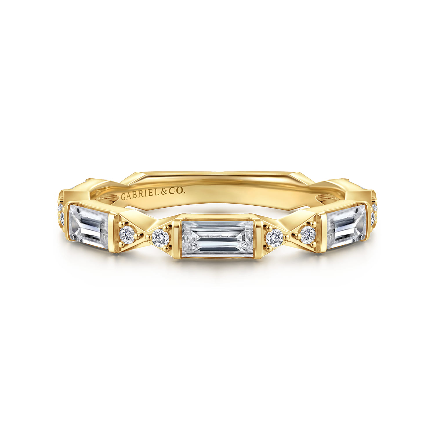 Fancy Wedding Ring in 14k Yellow Gold with Baguette Natural Diamond at Gabriel & Co. - Shot 1