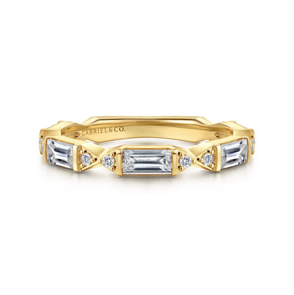 Porta - 14K Yellow Gold Channel Set Baguette and Round Diamond Anniversary Band