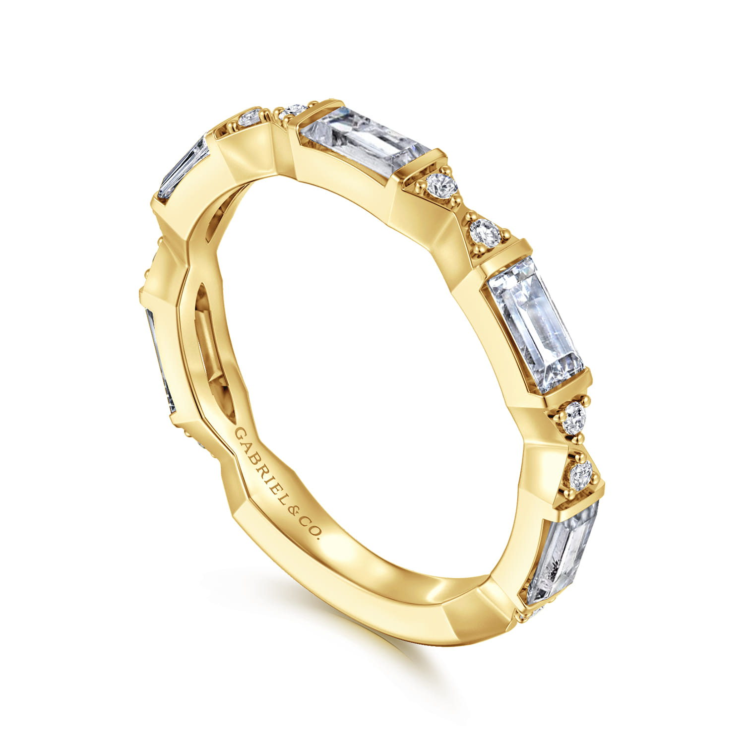 Fancy Wedding Ring in 14k Yellow Gold with Baguette Natural Diamond at Gabriel & Co. - Shot 3